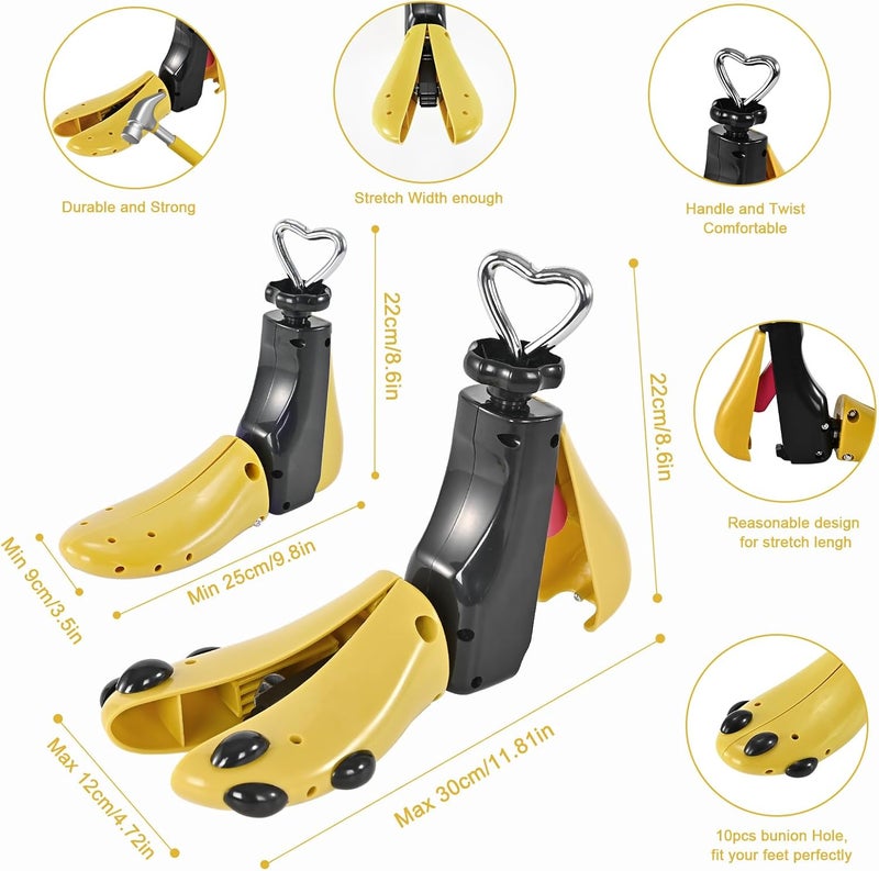 eachway Shoe Stretcher Women Men Professional Boot Stretcher Adjustable Width Length for Wide Feet (L (Wm's 11-14;men's 10-14) Yellow 2pcs) - Image 2